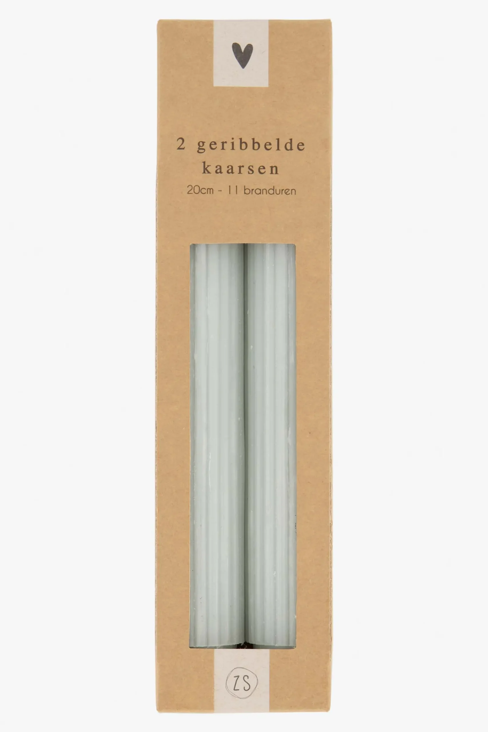 ZUSSS 2 geribbelde kaarsen 20 cm saliegroen