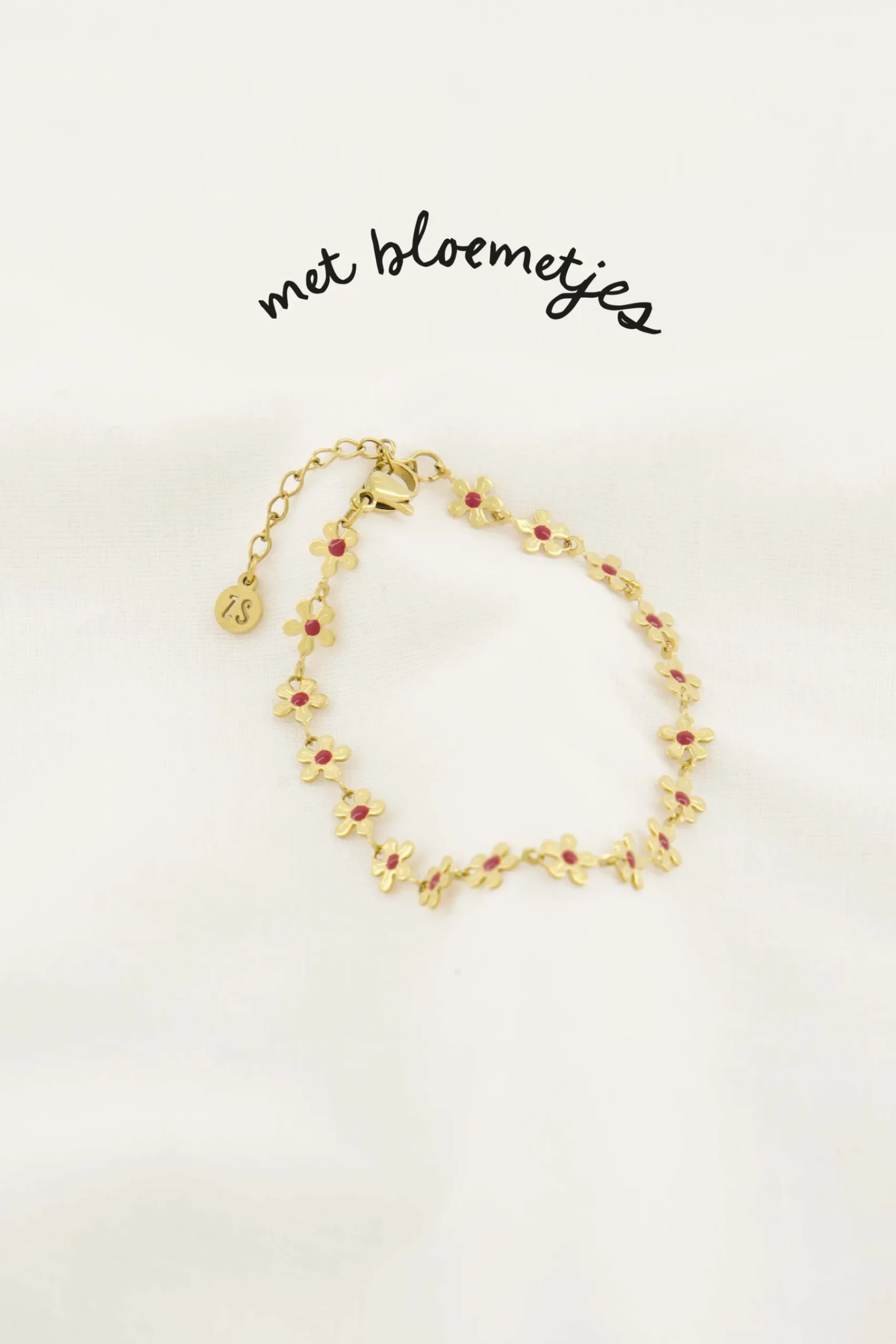 ZUSSS armband met bloemen roze rood