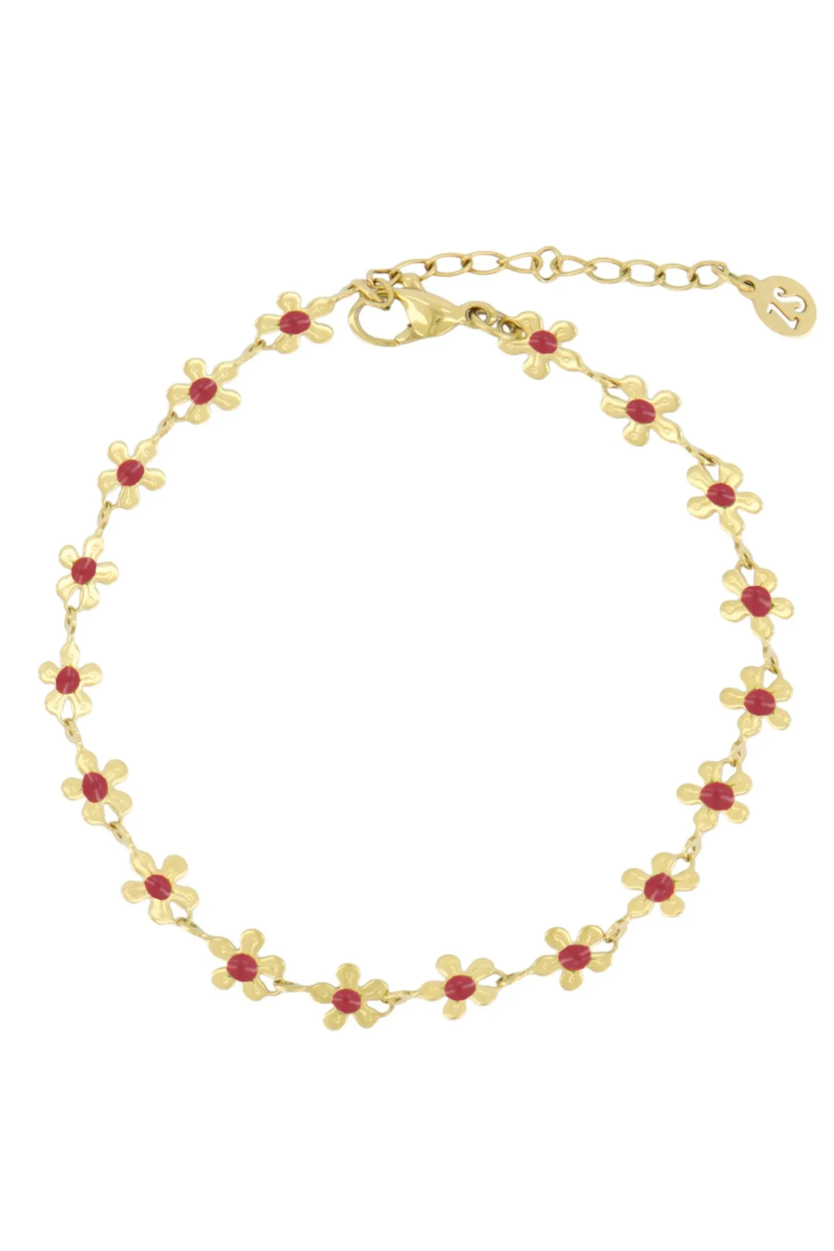 ZUSSS armband met bloemen roze rood