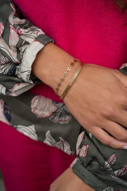 ZUSSS armband met bloemen roze rood