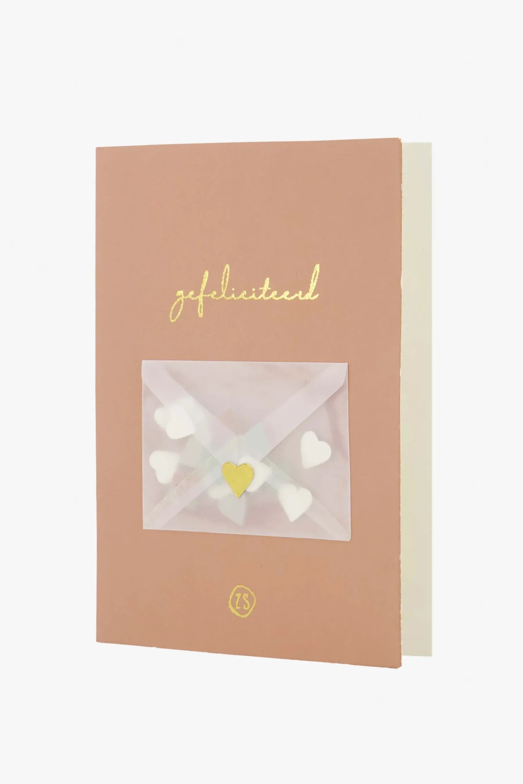 ZUSSS wenskaart hoera met hartjes confetti terra roze